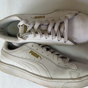 Puma White Low-Top Sneakers with Gold Logo